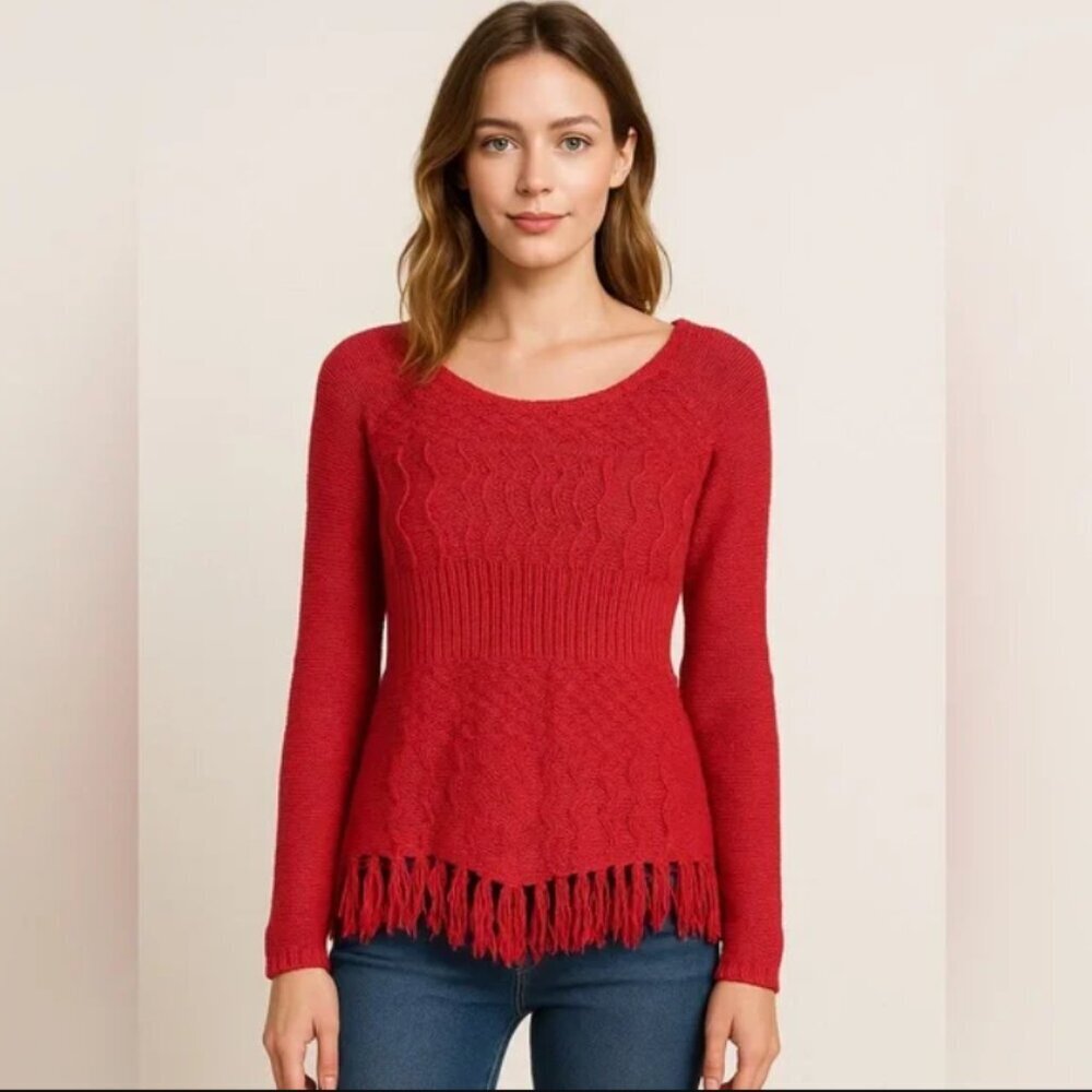 American Rag - Cie Boho Red Fringe Hem Sweater - Size XL​​